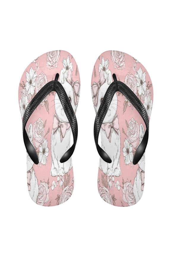 Summer Flip Flops Non-Slip Lightweight Rubber Sandals Vacation Beach Essentials Cat with A Bow Tie