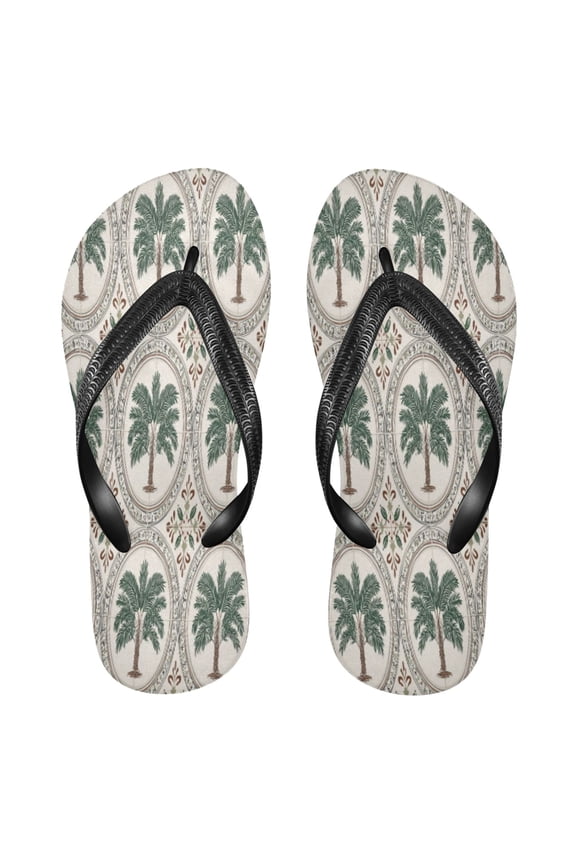 Summer Flip Flops Non-Slip Lightweight Rubber Sandals Vacation Beach Essentials Circular Palm Tree Motifs