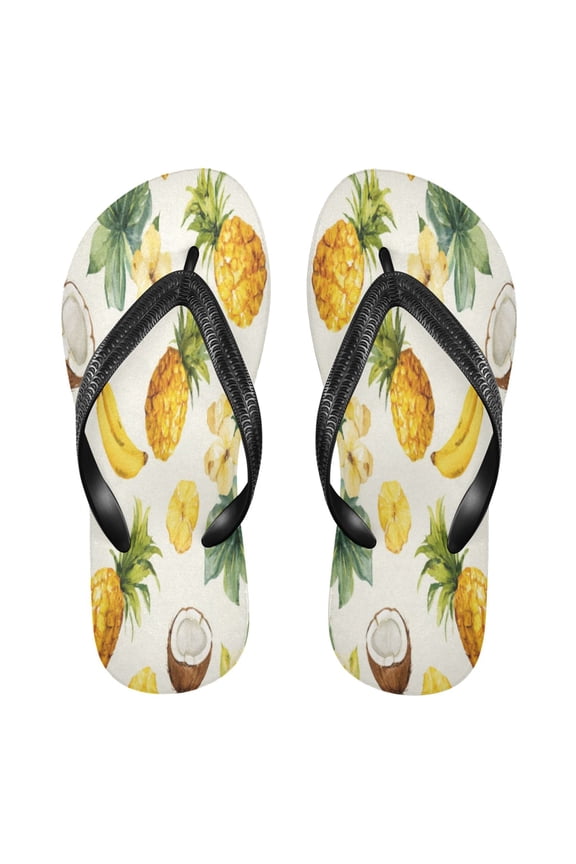 Summer Flip Flops Non-Slip Lightweight Rubber Sandals Vacation Beach Essentials Coconuts and Pineapples Pattern