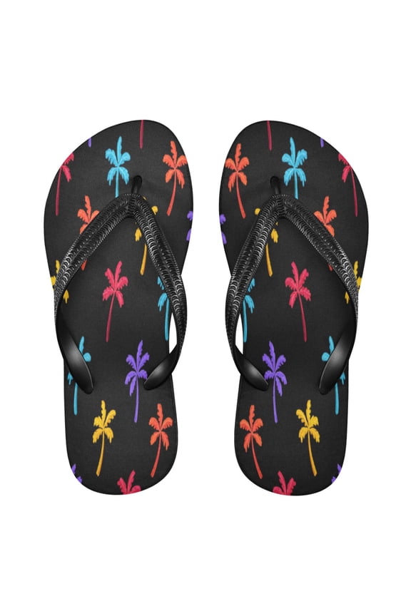 Summer Flip Flops Non-Slip Lightweight Rubber Sandals Vacation Beach Essentials Colorful Palm Tree Icons