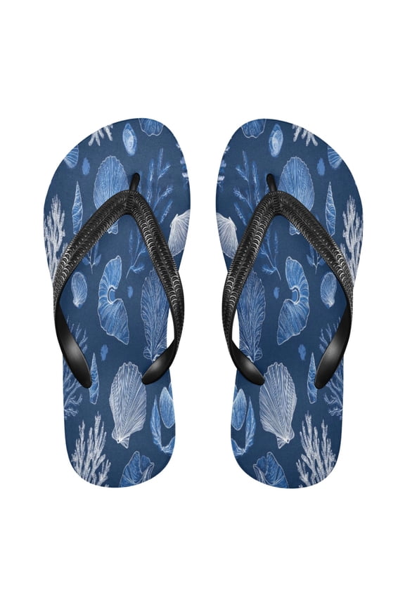 Summer Flip Flops Non-Slip Lightweight Rubber Sandals Vacation Beach Essentials Coral Reefs and Seashells Pattern
