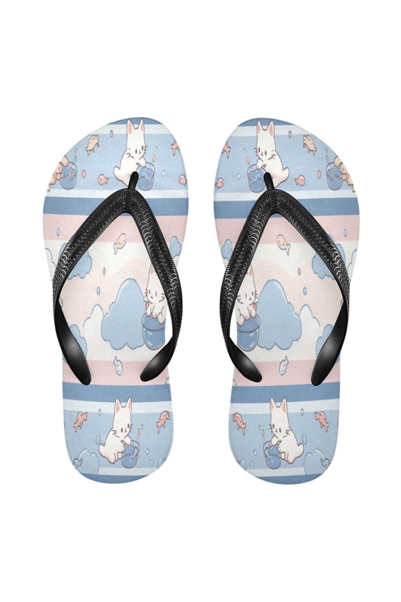 Summer Flip Flops Non-Slip Lightweight Rubber Sandals Vacation Beach Essentials Cute Cat Pattern