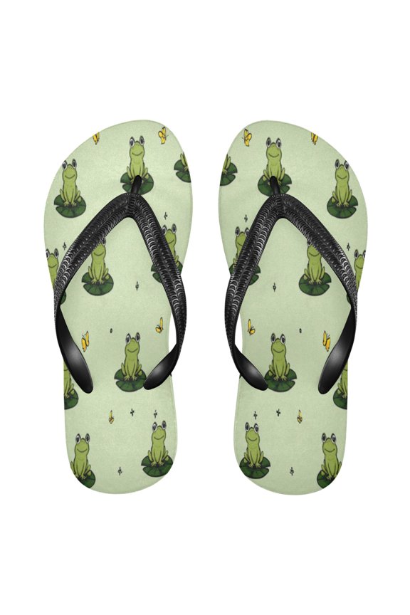Summer Flip Flops Non-Slip Lightweight Rubber Sandals Vacation Beach Essentials Cute Frogs on Lily Pads