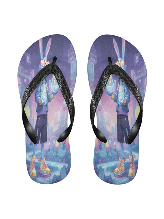 Summer Flip Flops Non-Slip Lightweight Rubber Sandals Vacation Beach Essentials Cyberpunk-style Easter Bunny