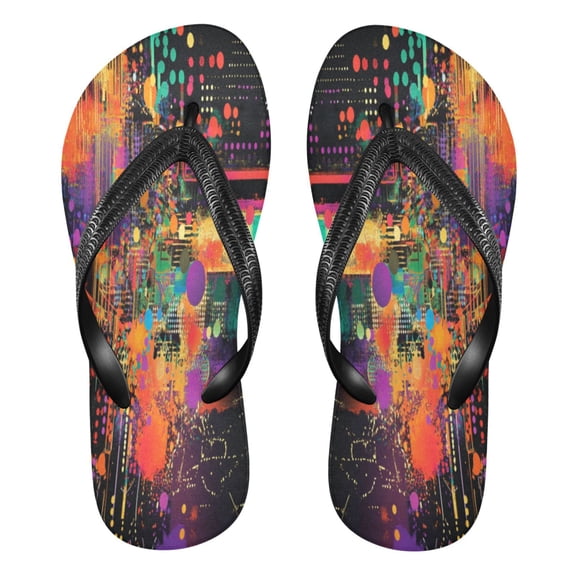 Summer Flip Flops Non-Slip Lightweight Rubber Sandals Vacation Beach Essentials Data Streams Pattern