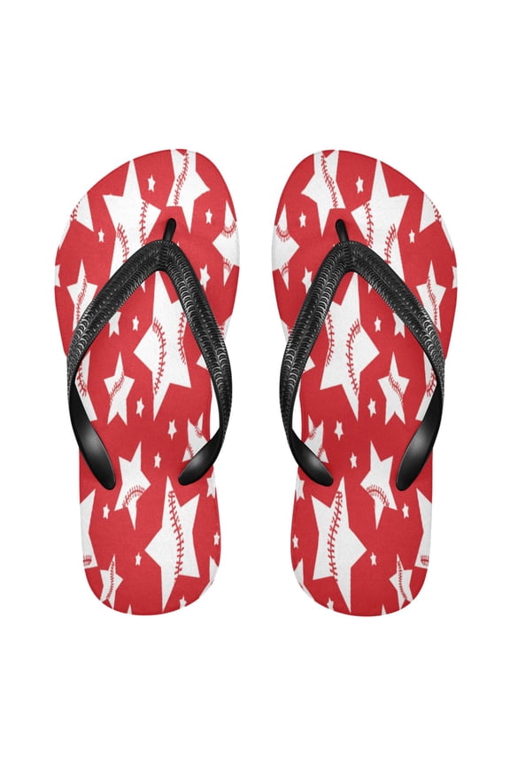 Summer Flip Flops Non-Slip Lightweight Rubber Sandals Vacation Beach Essentials Five-pointed Star Baseball Pattern