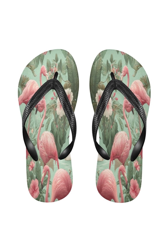 Summer Flip Flops Non-Slip Lightweight Rubber Sandals Vacation Beach Essentials Flamingo Tropical Leaves Pattern