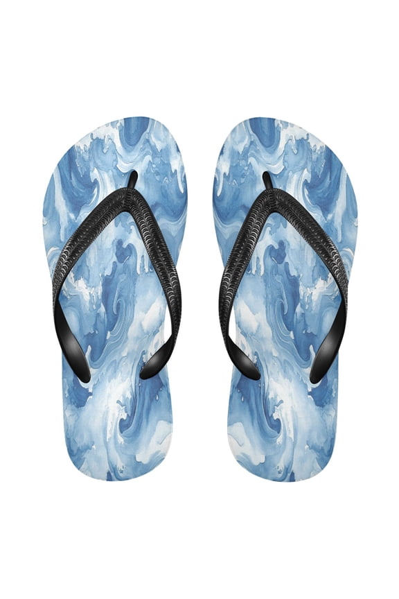 Summer Flip Flops Non-Slip Lightweight Rubber Sandals Vacation Beach Essentials Fluid Indigo Waves