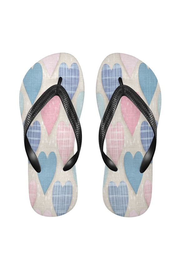 Summer Flip Flops Non-Slip Lightweight Rubber Sandals Vacation Beach Essentials Gingham Heart-shaped Pattern