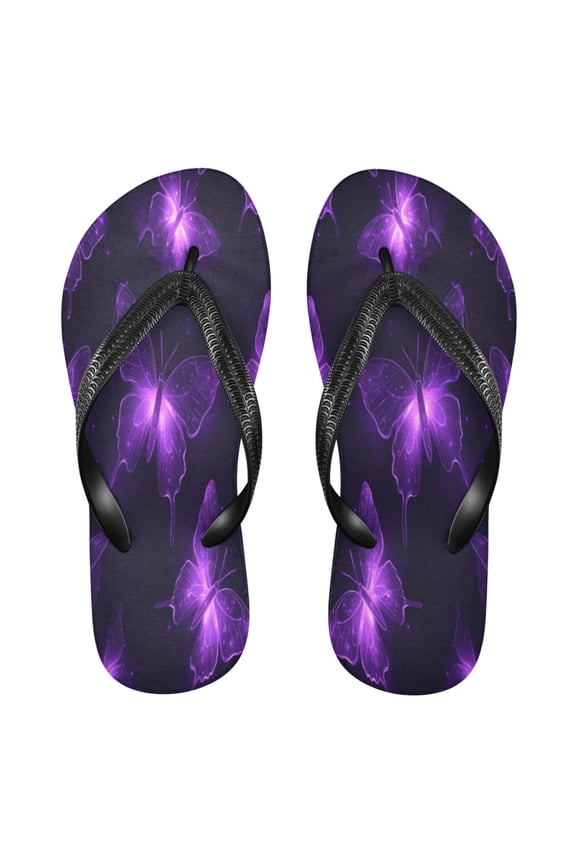 Summer Flip Flops Non-Slip Lightweight Rubber Sandals Vacation Beach Essentials Glowing Butterflies Pattern