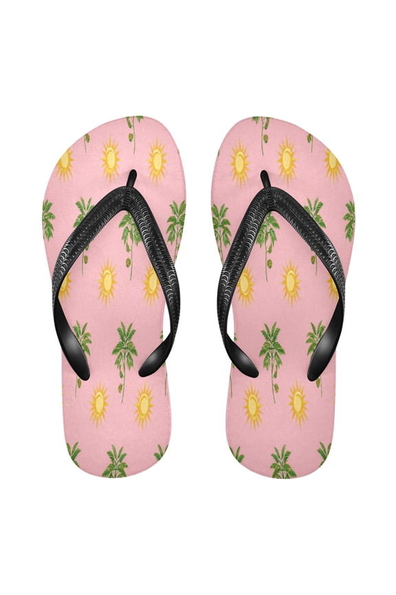 Summer Flip Flops Non-Slip Lightweight Rubber Sandals Vacation Beach Essentials Green Palm Tree Pattern