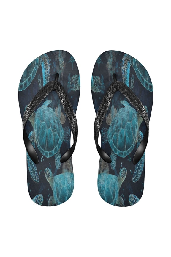 Summer Flip Flops Non-Slip Lightweight Rubber Sandals Vacation Beach Essentials Green Sea Turtles Pattern