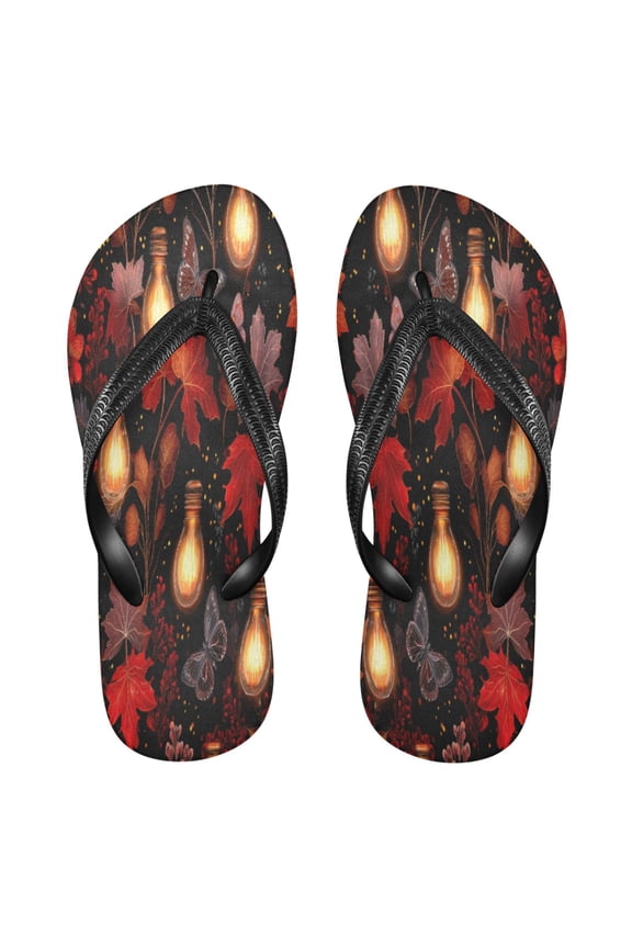 Summer Flip Flops Non-Slip Lightweight Rubber Sandals Vacation Beach Essentials Light Bulbs and Maple Leaves