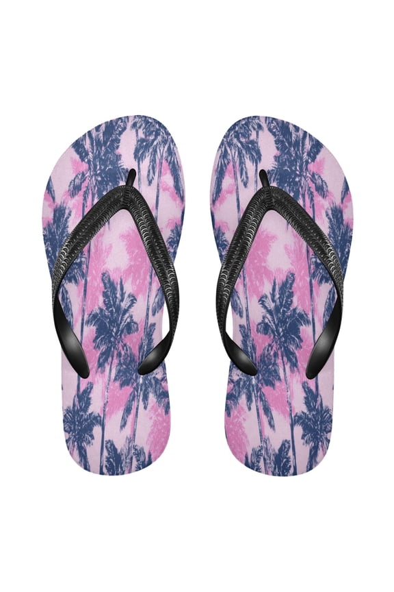 Summer Flip Flops Non-Slip Lightweight Rubber Sandals Vacation Beach Essentials Navy Blue Palm Tree