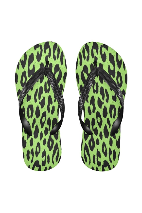 Summer Flip Flops Non-Slip Lightweight Rubber Sandals Vacation Beach Essentials Neon Green Leopard Print