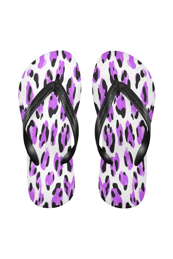 Summer Flip Flops Non-Slip Lightweight Rubber Sandals Vacation Beach Essentials Neon Purple Leopard Print