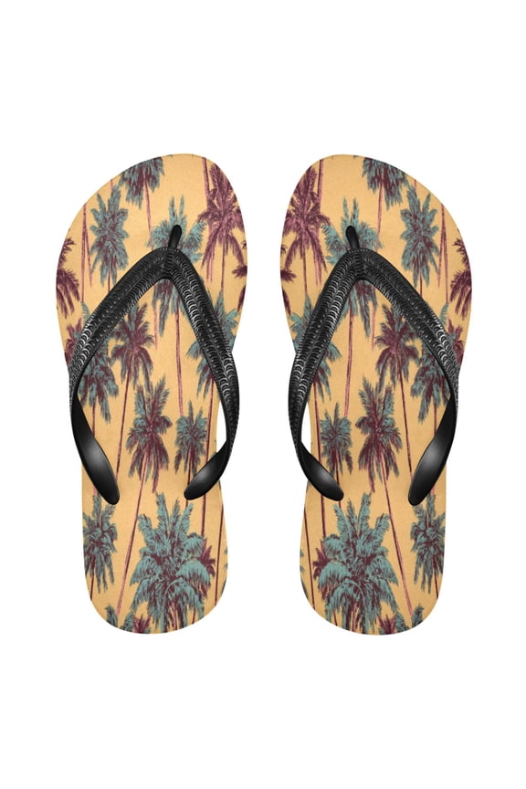 Summer Flip Flops Non-Slip Lightweight Rubber Sandals Vacation Beach Essentials Palm Trees Pattern