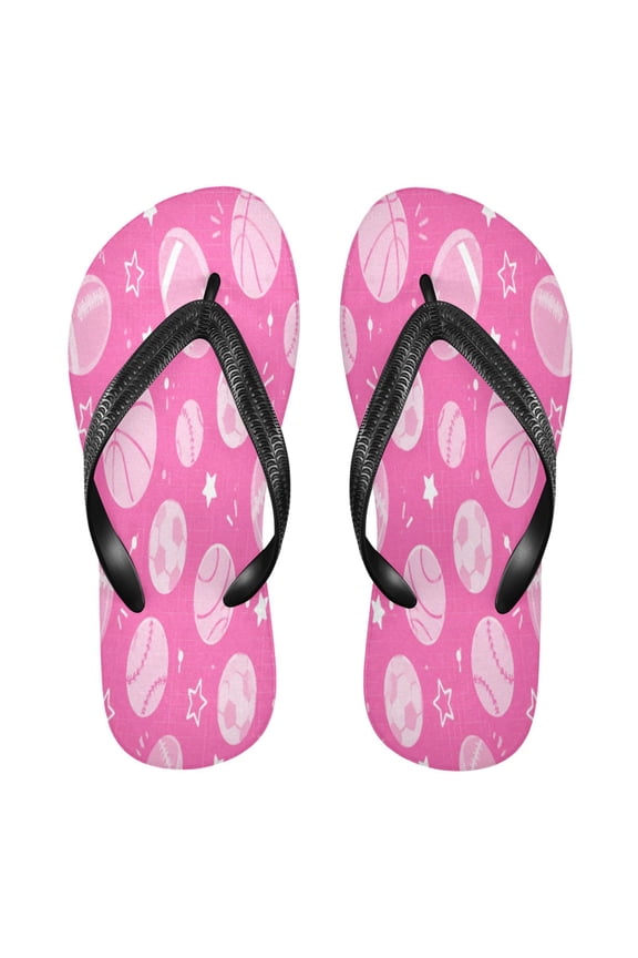 Summer Flip Flops Non-Slip Lightweight Rubber Sandals Vacation Beach Essentials Patterns Of Various Sports Balls