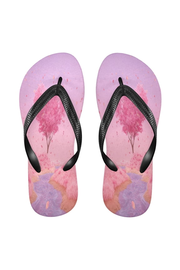 Summer Flip Flops Non-Slip Lightweight Rubber Sandals Vacation Beach Essentials Pink Heart-shaped Tree