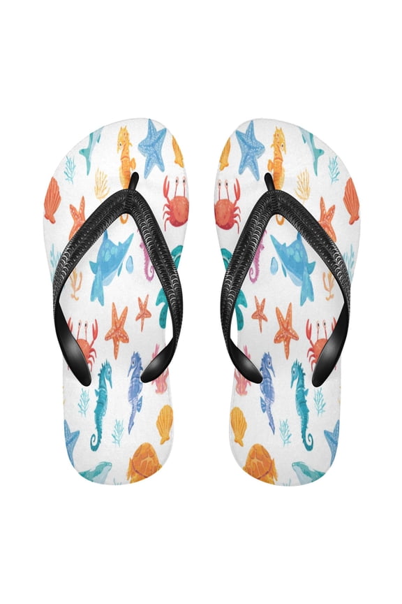 Summer Flip Flops Non-Slip Lightweight Rubber Sandals Vacation Beach Essentials Playful Sea Animals Pattern