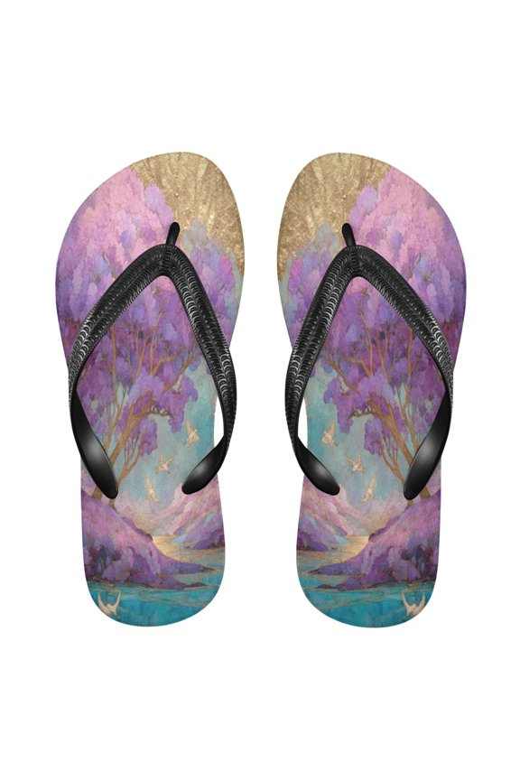 Summer Flip Flops Non-Slip Lightweight Rubber Sandals Vacation Beach Essentials Purple Trees