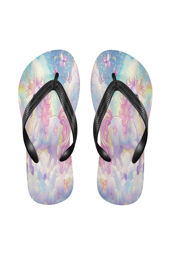 Summer Flip Flops Non-Slip Lightweight Rubber Sandals Vacation Beach Essentials Rainbow Colors Unicorn