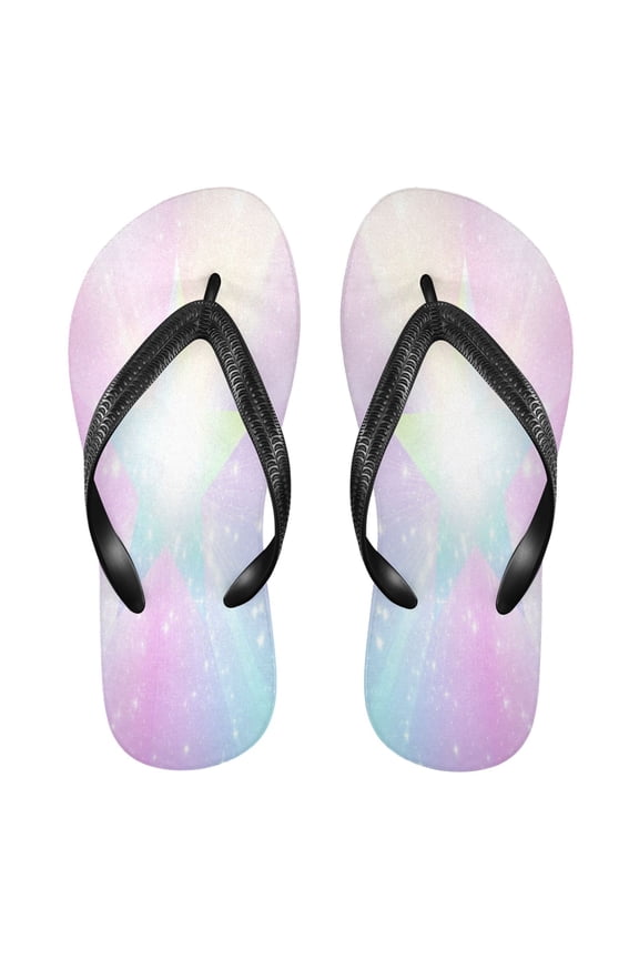 Summer Flip Flops Non-Slip Lightweight Rubber Sandals Vacation Beach Essentials Rainbow Gradient Stars