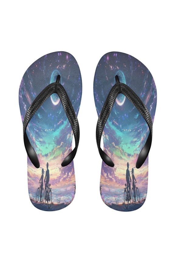 Summer Flip Flops Non-Slip Lightweight Rubber Sandals Vacation Beach Essentials Rainbow Sky Background