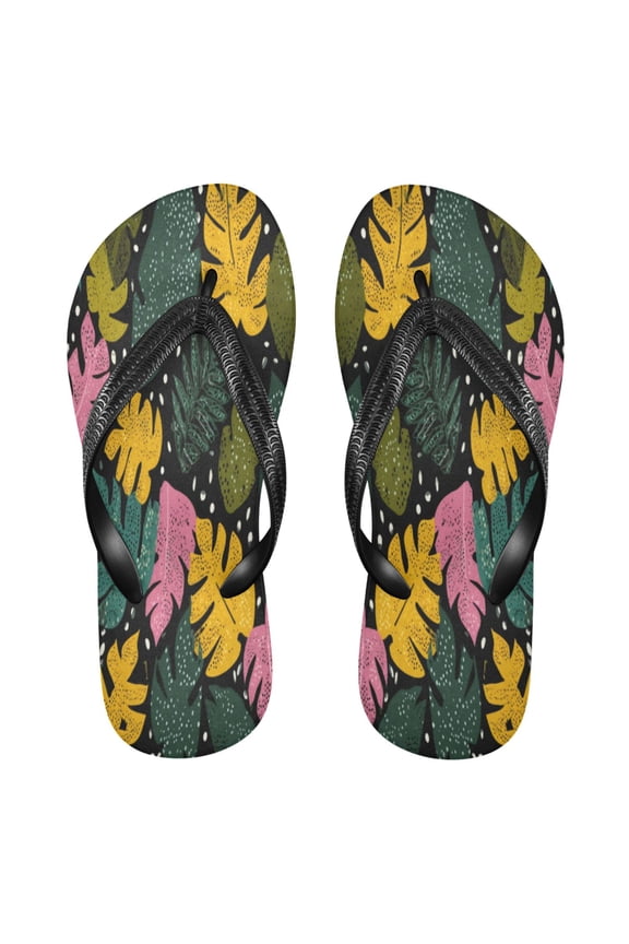 Summer Flip Flops Non-Slip Lightweight Rubber Sandals Vacation Beach Essentials Retro Tropical Leaves