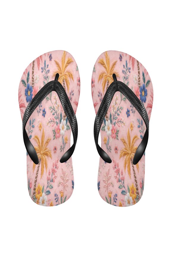 Summer Flip Flops Non-Slip Lightweight Rubber Sandals Vacation Beach Essentials Retro Tropical Pattern