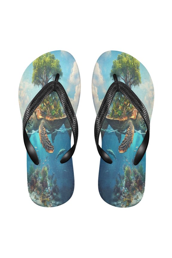 Summer Flip Flops Non-Slip Lightweight Rubber Sandals Vacation Beach Essentials Sea Turtle Carrying Island