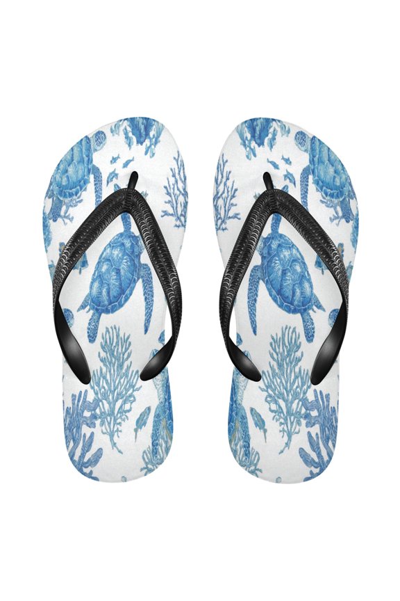 Summer Flip Flops Non-Slip Lightweight Rubber Sandals Vacation Beach Essentials Sea Turtles and Coral Reefs
