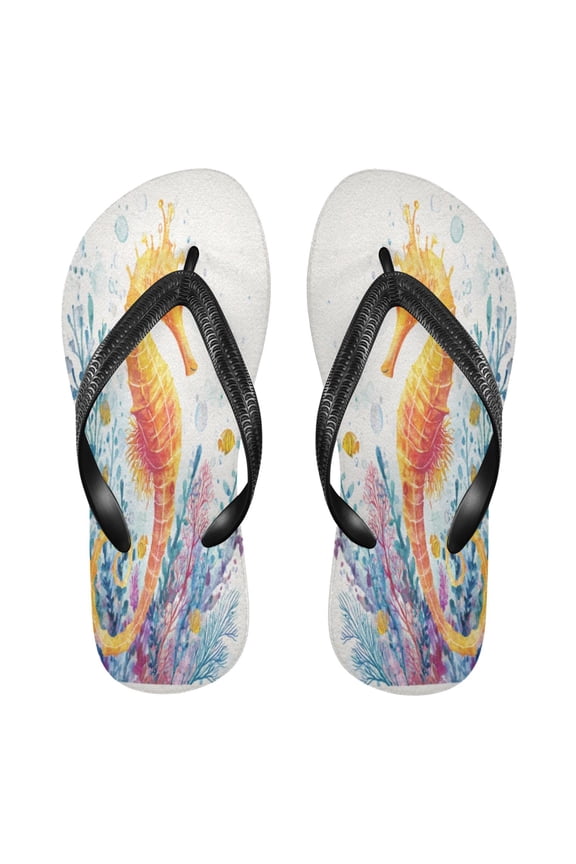 Summer Flip Flops Non-Slip Lightweight Rubber Sandals Vacation Beach Essentials Seahorse and Coral