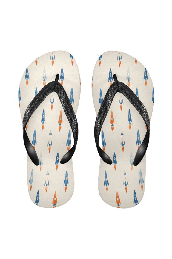 Summer Flip Flops Non-Slip Lightweight Rubber Sandals Vacation Beach Essentials Simple Rocket Ships Pattern