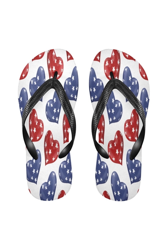 Summer Flip Flops Non-Slip Lightweight Rubber Sandals Vacation Beach Essentials Stripes Heart Pattern
