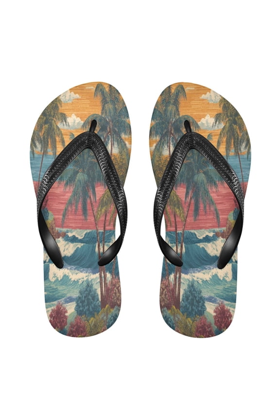 Summer Flip Flops Non-Slip Lightweight Rubber Sandals Vacation Beach Essentials Tropical Beach Pattern