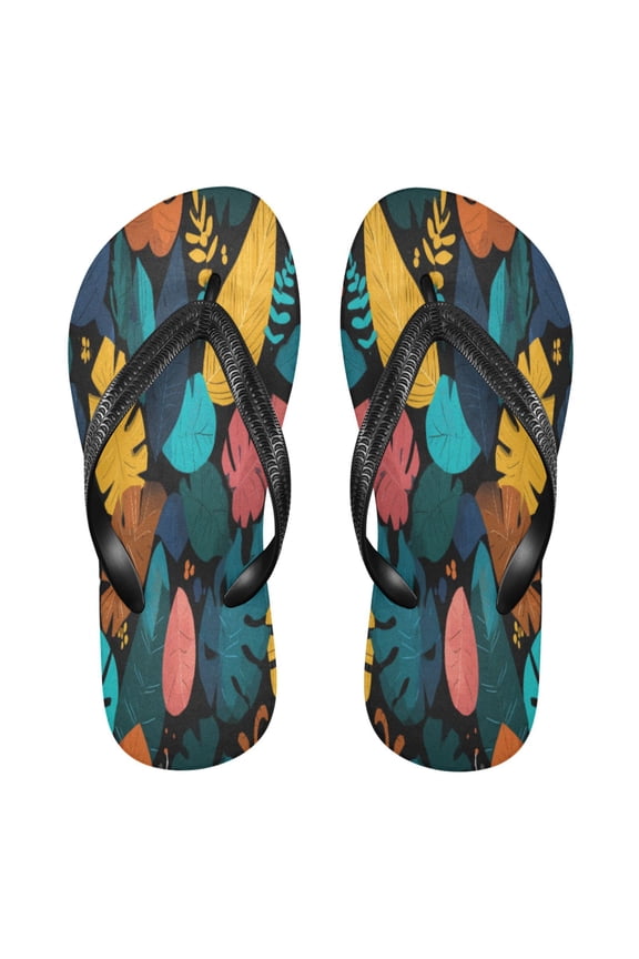 Summer Flip Flops Non-Slip Lightweight Rubber Sandals Vacation Beach Essentials Tropical Leaves Pattern
