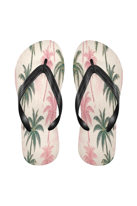 Summer Flip Flops Non-Slip Lightweight Rubber Sandals Vacation Beach Essentials Tropical Palm Tree Prttern
