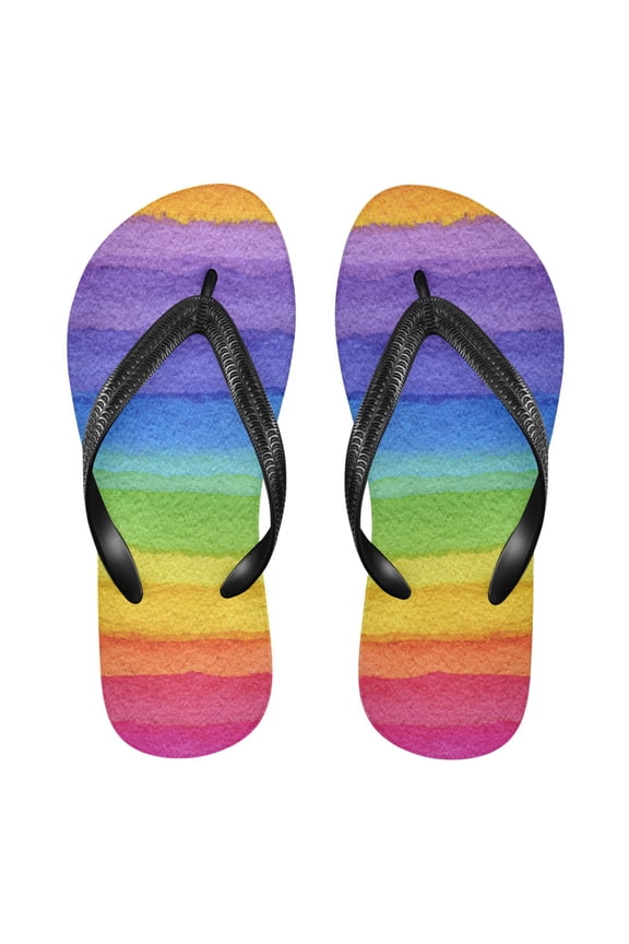 Summer Flip Flops Non-Slip Lightweight Rubber Sandals Vacation Beach Essentials Watercolor Rainbow Colors