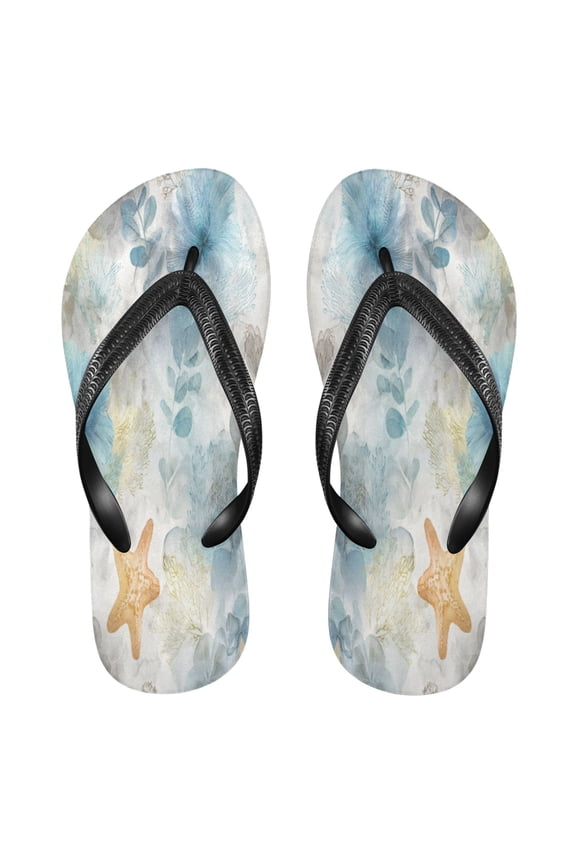Summer Flip Flops Non-Slip Lightweight Rubber Sandals Vacation Beach Essentials Watercolor Sea Creatures