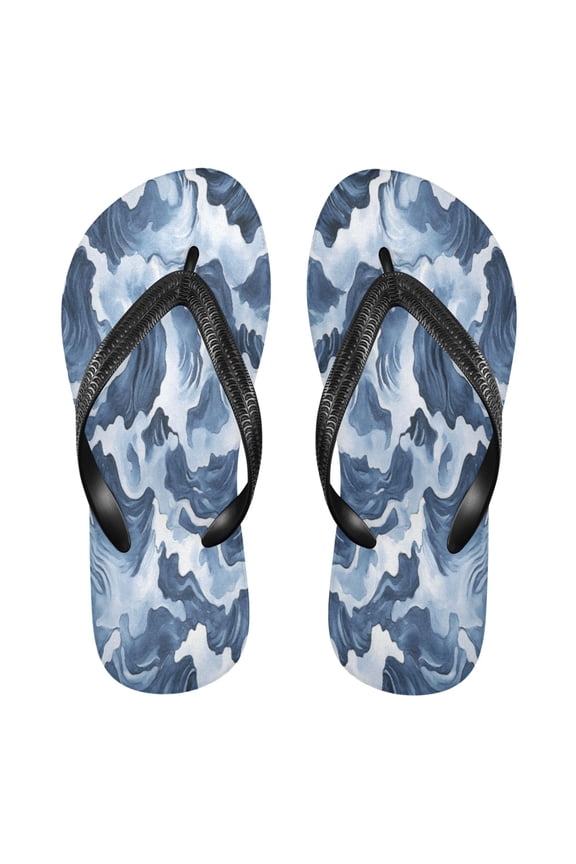 Summer Flip Flops Non-Slip Lightweight Rubber Sandals Vacation Beach Essentials Watercolor Waves