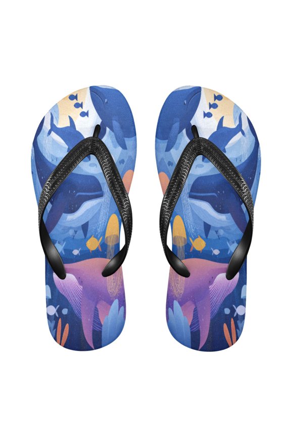 Summer Flip Flops Non-Slip Lightweight Rubber Sandals Vacation Beach Essentials Whales and Dolphins Pattern