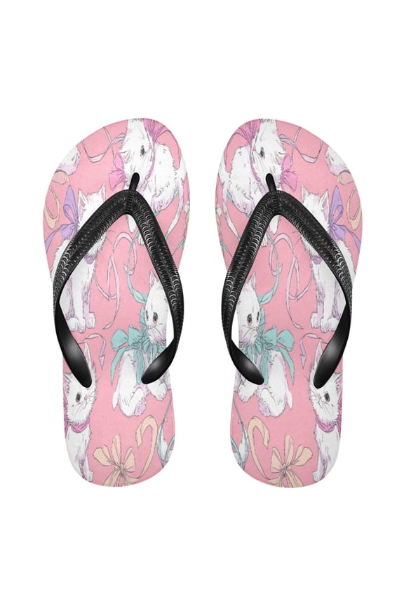 Summer Flip Flops Non-Slip Lightweight Rubber Sandals Vacation Beach Essentials White Cat Pattern