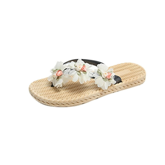 Summer Flip Flops for Women Open Toe Flower Dressy Sandal Ladies Comfortable Cushion Footbed Lightweight Slides Stylish Shoes for Wedding Bridal Beach Travel