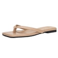thumbnail image 1 of Summer Flip Flops for Women, Wedge Thong Sandals for Women, Sandals Women Dressy Summer, Flip Flops for Women Comfortable Square Toe Beach Sandals Slip On Leather Thong Flat Sandals Dressy, Khaki 5, 1 of 6