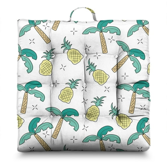 Summer Floor Cushion – 22x22 Inch Square Meditation Pillow, Soft Dutch Velvet, Pineapple & Sunshine Print for Yoga, Tatami & Living Room