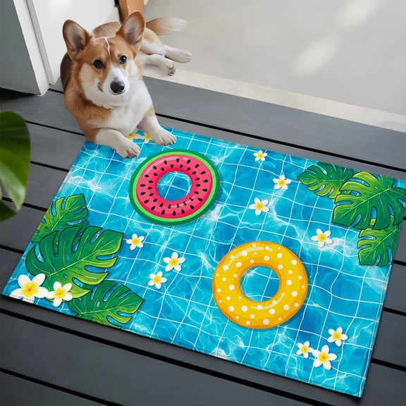 Summer Floral 2x3 Area Rugs for Living Room, Tropical Leaves Watermelon Swimming Rings Wave Non Slip Floor Mat Washable Low-Profile Indoor Carpet for Bedroom, Dining Room, Bathroom