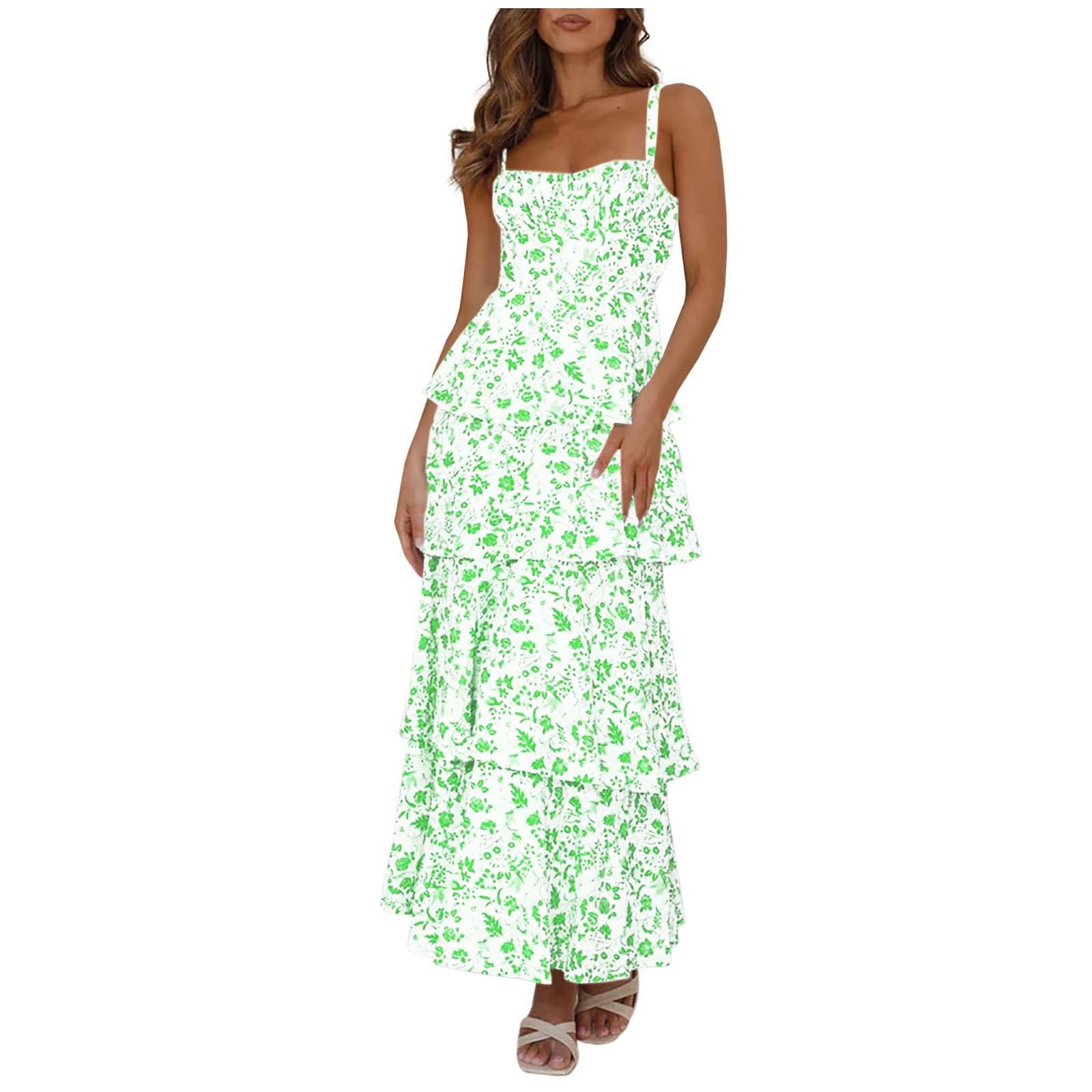 green floral backless dress Wedtrend Women Green Large Floral Wedding Guest Dress Sheath Halter Backless  Long Bridesmaid Dress with Ruffles – WEDTREND main image 0