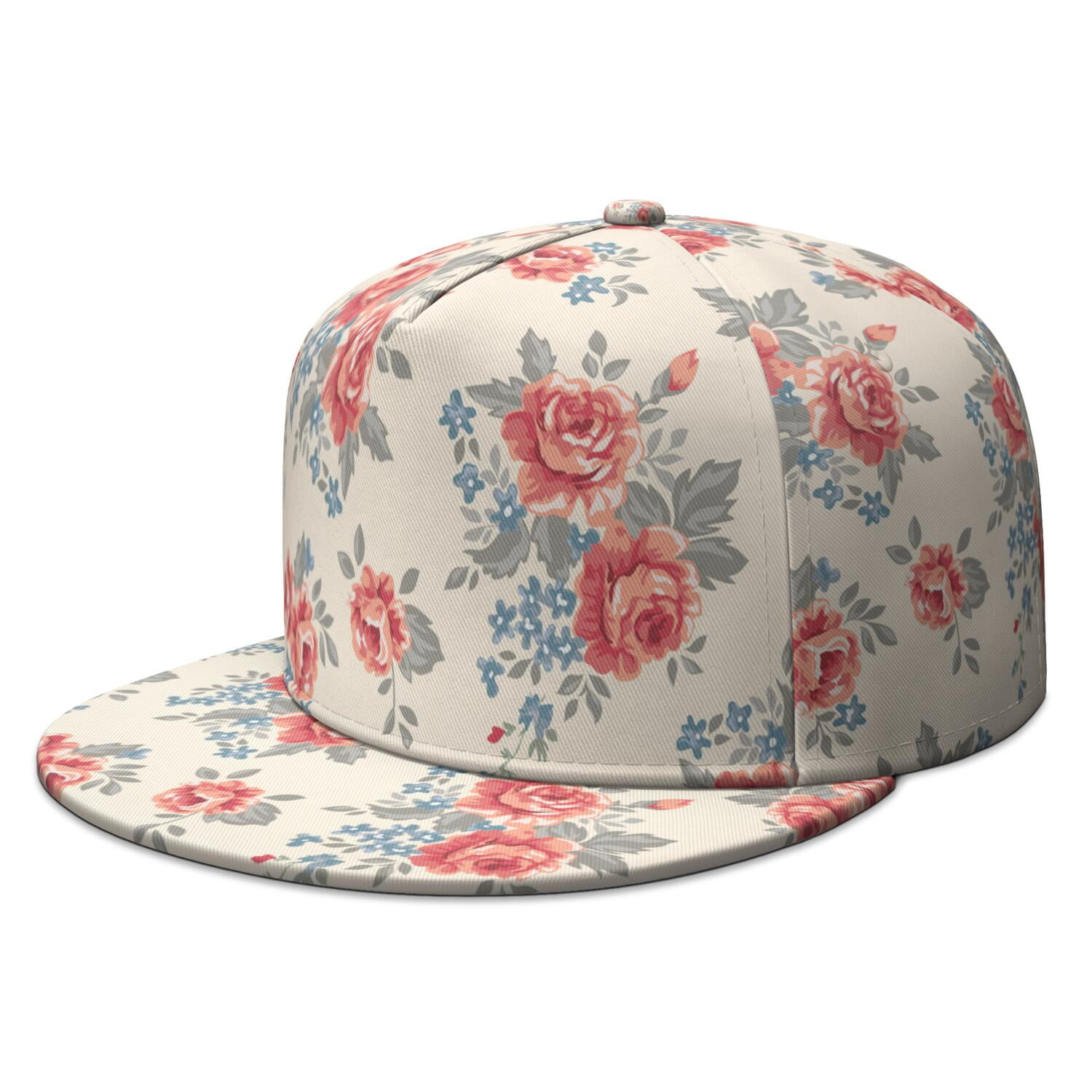 White, pink floral baseball cap hat Flatbill Pink Floral Snapback Cap – Flatbill Baseball main image 2
