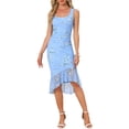 thumbnail image 1 of INSPIRE CHIC Summer Floral Bodycon Dress for Women's Sleeveless Square Neck Ruched Mesh Fishtail Dresses S Blue, 1 of 6
